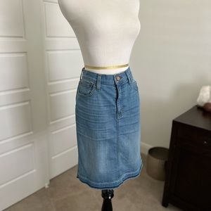 J. Crew Blue Denim Knee Length Raw Hem Skirt Size 27